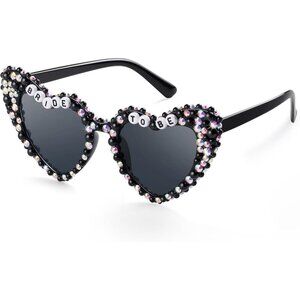 🆕Women Black Heart Sunglasses Bride to Be Bachelorette Party Bride Sunglasses